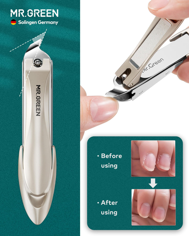 MR.GREEN 7 in 1 Manicure Set, German Stainless Steel Anti-Splash Nail Clippers Set, Professional Fingernail and Toe Nail Clippers Kit Full Nail Care Grooming Kit with Leather Case for Women and Men Brown