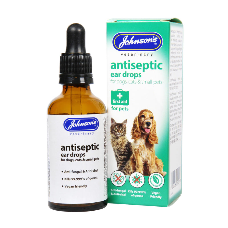 WUNDAPETS JOHNSONS VETERINARY ANTISEPTIC EAR DROPS FOR PET DOGS CATS SMALL ANIMALS 50ML