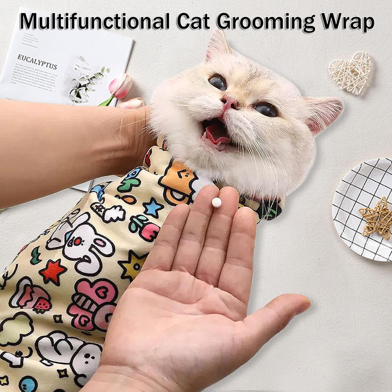 Cat Wrap for Grooming, Cat Restraint Wrap for Cutting Nails and Grooming, Self-Adherent, Anti-Bite, Anti-Scratch, Anti-Escape Calming Wrap, Cat Grooming Supplies - BeesActive Australia