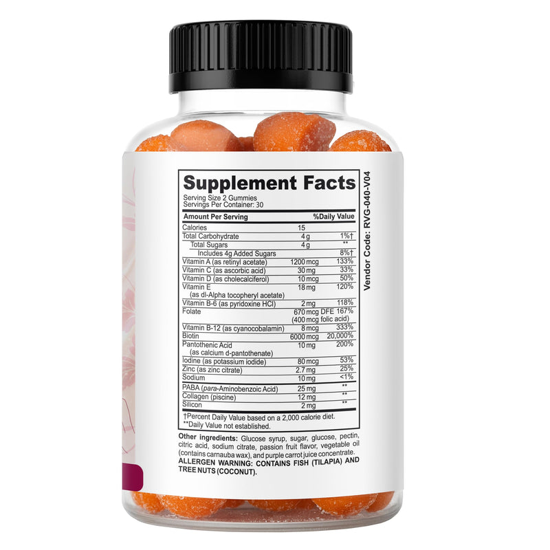 Therefore Hair Skin and Nails Gummies with Biotin 2500mcg, Collagen, Vitamin C, E & Zinc – Beauty Supplement for Women & Men – Daily Hair, Skin & Nail Wellness Support, 60 Gummies