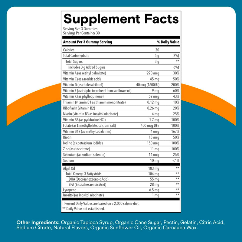 SmartyPants Men's Multivitamin Gummies with Omega 3 DHA/EPA, Methylfolate, Vitamin D3, C, B12, B6, A, K, Zinc, Raspberry Lemonade Flavor, 90 Count (30 Day Supply) Multi + Omega