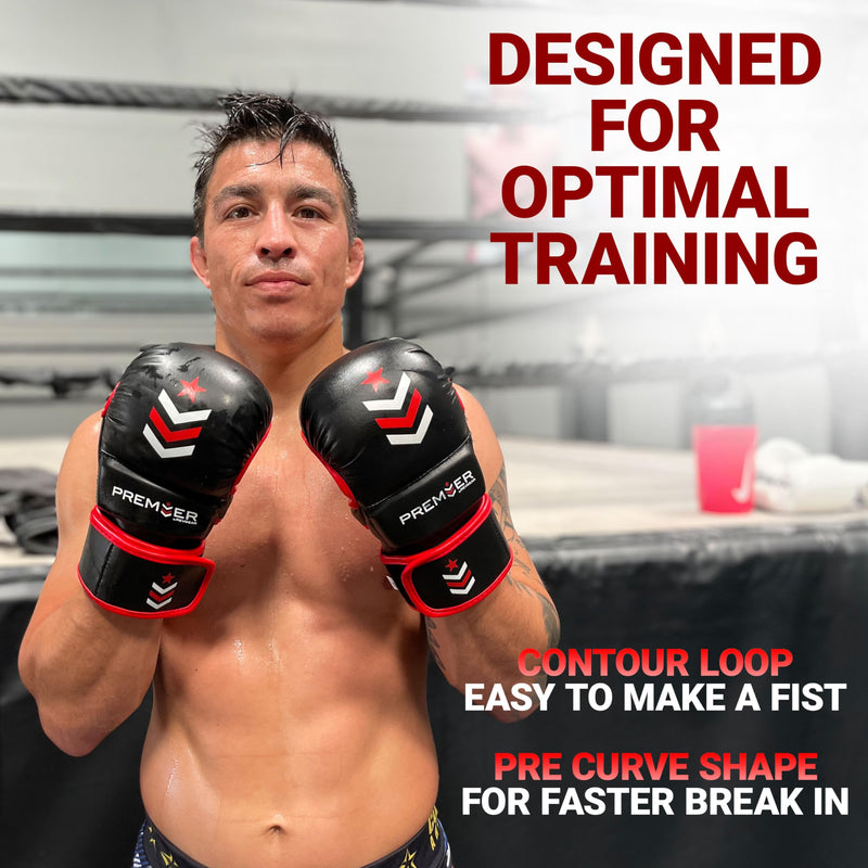 Revgear 7Oz MMA Gloves: Premium Faux Leather Workout Gloves for Men & Women, Ideal for Boxing, Muay Thai, Martial Arts, Sparring, and Heavy Bag Training. Red/Black Small