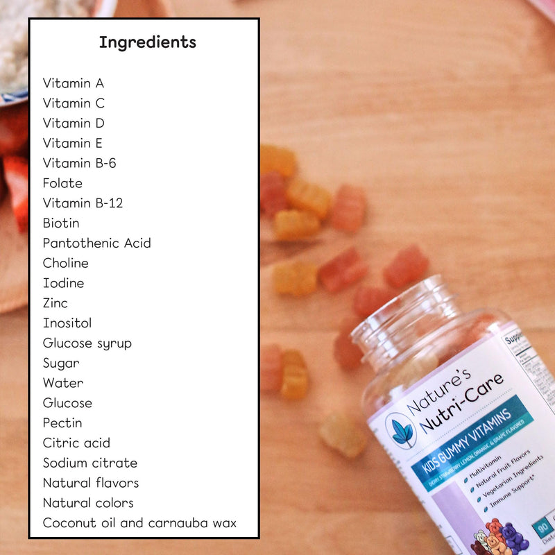 Nature's Nutri-Care Kids Gummy Vitamins - Kid Multivitamin Gummies with Vitamin C & D, Folate & Zinc Vitamins for Immunity Support, Grow & Gain Toddler Smart Focus