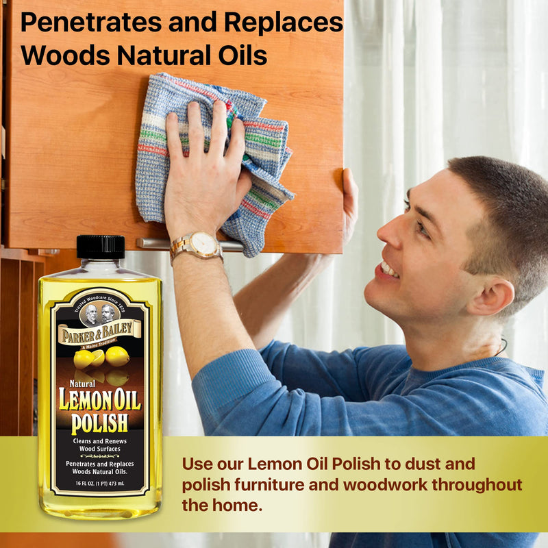 PARKER & BAILEY LEMON OIL POLISH - Natural Lemon Scented Wood Cleaner & Furniture Polish, Cleans, Renews, Restores & Rejuvenates Wood Surfaces, 16oz - BeesActive Australia