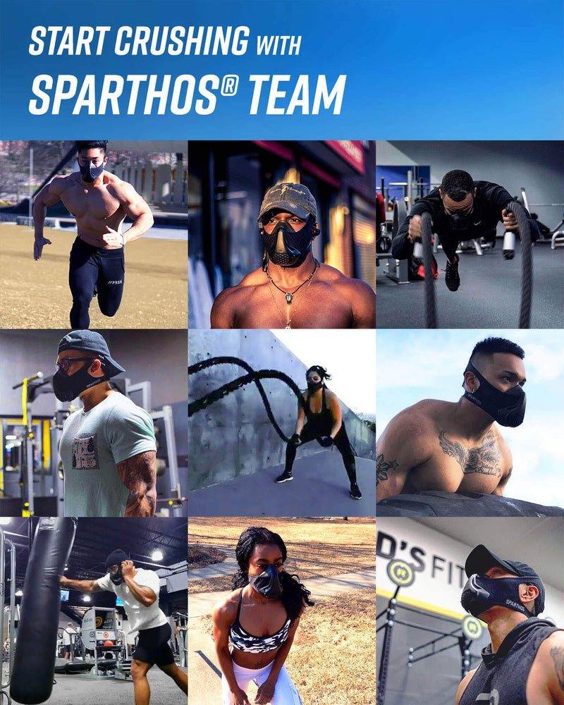 Sparthos High Altitude Mask - Simulate High Altitudes - for Gym, Cardio, Fitness, Running, Endurance and HIIT Training [16 Breathing Levels] Midnight Black