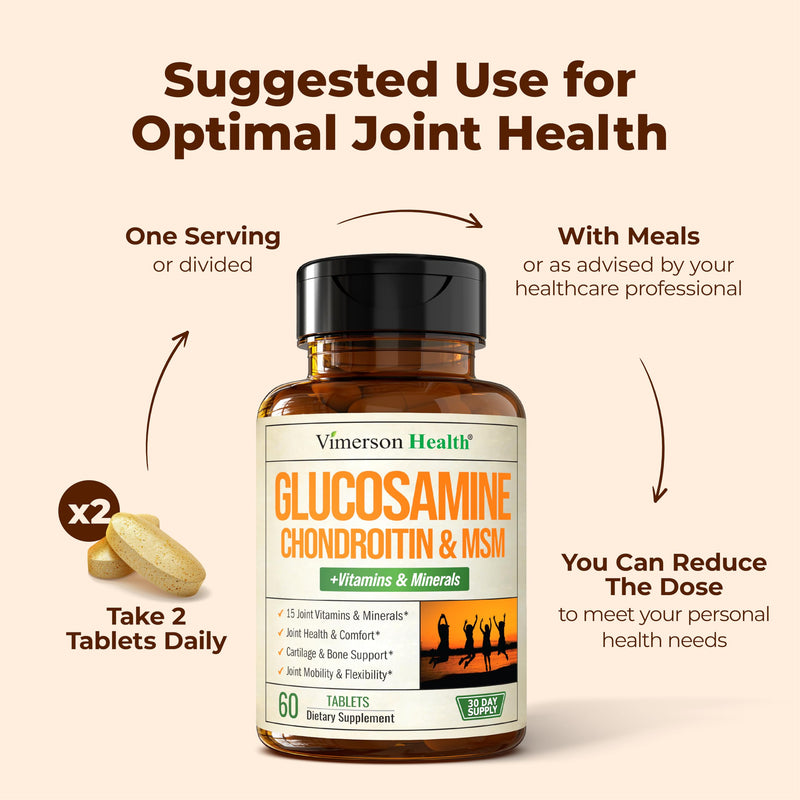 Glucosamine Chondroitin MSM – Advanced Joint Supplements for Women and Men w/Multivitamins & Minerals - Glucosamine Sulfate 1000mg, Chondroitin Sulfate & MSM for Cartilage & Joint Support – 60 Tabs Glucosamine + Vitamins & Minerals