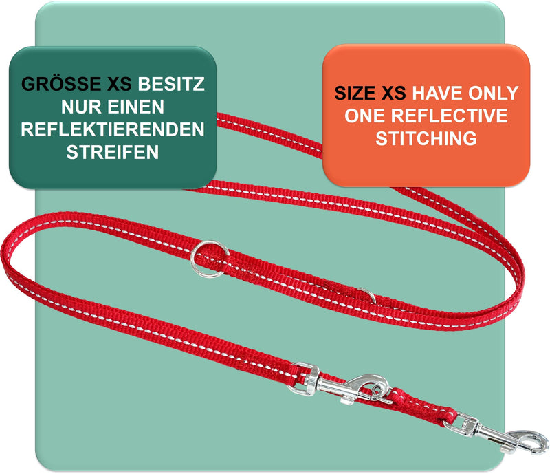 DEY - Premium dog leash nylon 2m | Reflective | 3-way adjustable | for small, medium and large dogs | many colors | double leash dog | Towline | Lead leash | Puppy leash | Red, XS [XS] - 1.0 x 200 cm Red-Reflective - BeesActive Australia