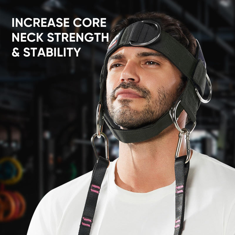 【GurZinn】 Neck Harness Trainer - Adjustable 40" (100cm) Heavy Duty Rope & Neoprene Padding | Improve Neck Strength & Reduce Neck Pain | Gym & Home Use one size Black