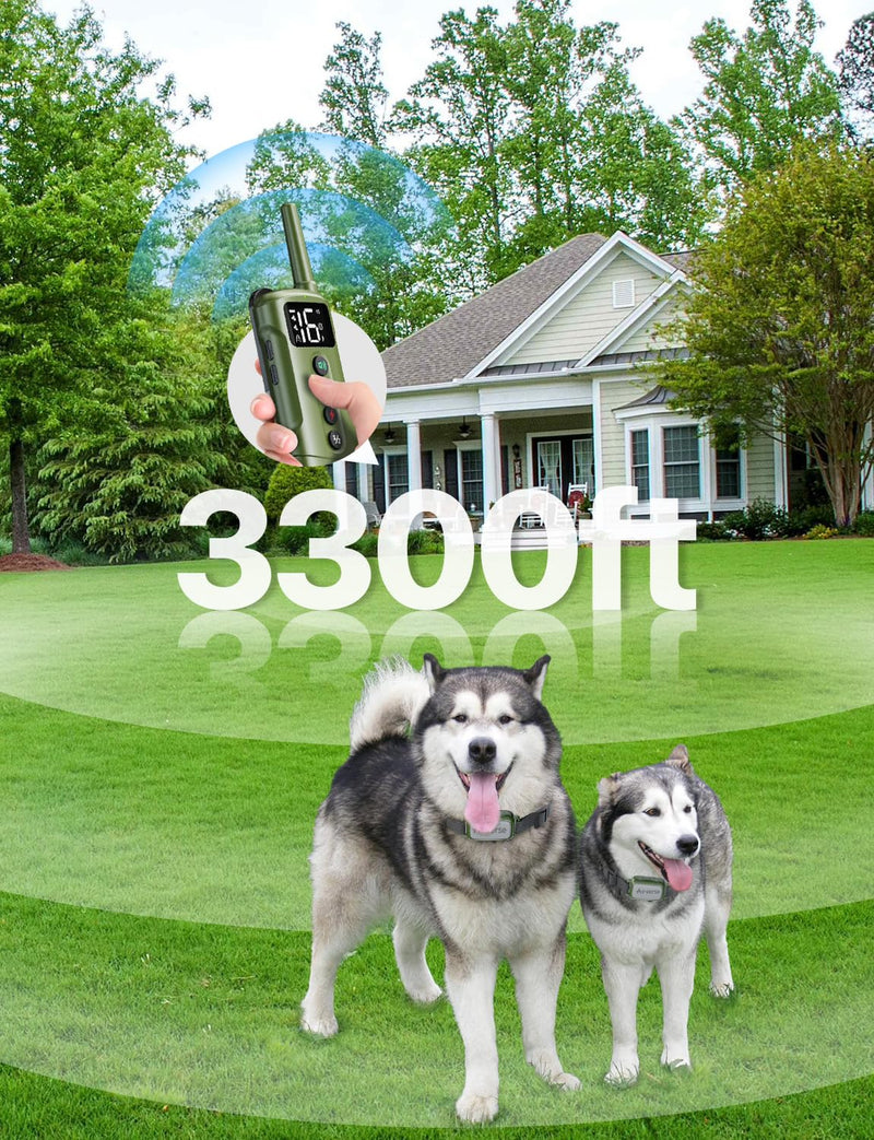 Dog Shock Collar 2 Dogs - 3300FT IP67 Waterproof Dog Training Collar with Remote, 3 Modes Electric Dog Bark Collar for All Breeds, Beep/Vibration/Humane Shock (1-16 Levels) Avocado Green 2-Pack - BeesActive Australia