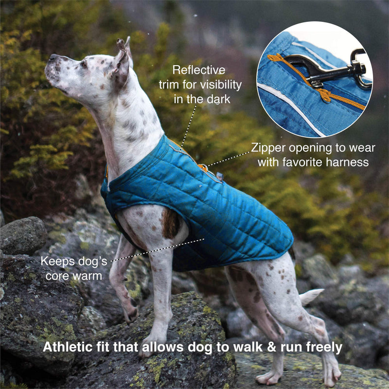Kurgo Loft Dog Jacket, Reversible Dog Coat, Wear with Harness or Sweater, Water Resistant, Reflective, Winter Coat for Medium Dogs (Coastal Blue, M) Medium (Pack of 1) Coastal Blue/Orange - BeesActive Australia