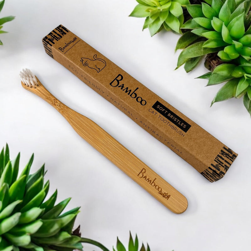 Bamboo Toothbrush for Cats – 4 Pack | Natural Bristles | Eco-Friendly Pet Toothbrush for Cat Dental Care 4 Count (Pack of 1)