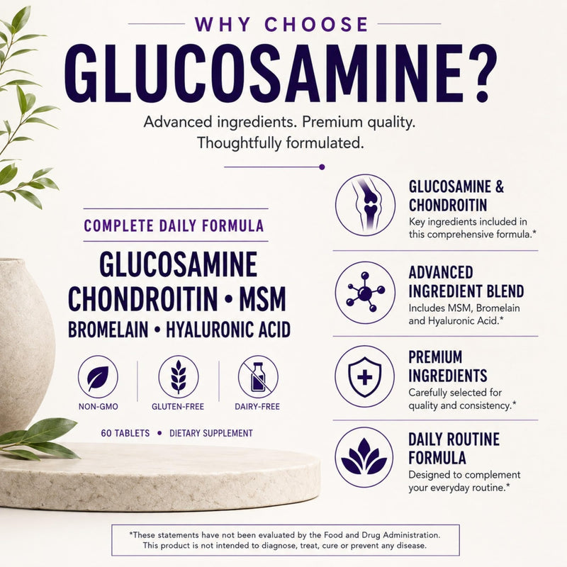Glucosamine Chondroitin with MSM, Bromelain, Boswellia, Collagen, Hyaluronic Acid, Selenium & Vitamin D – Dietary Supplement – 60 Tablets 60 Count (Pack of 2)
