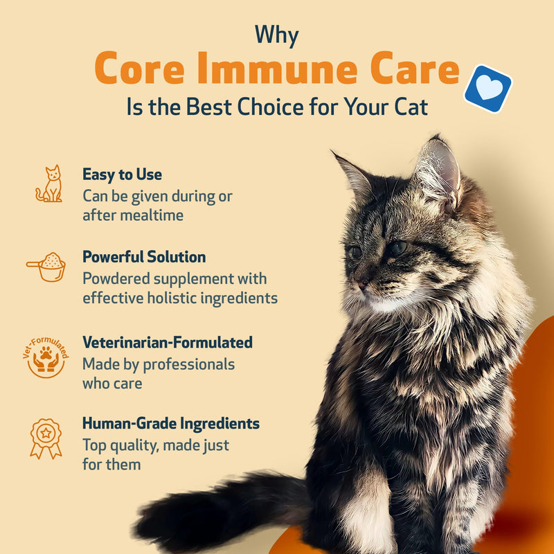 Pet Wellbeing Core Immune Care for Cats of All Ages - Daily Antioxidants, Immune Support, Collagen, Glutathione, Vitamin E - Veterinarian-Formulated Holistic Supplement 3.7 oz (105 g) Powder