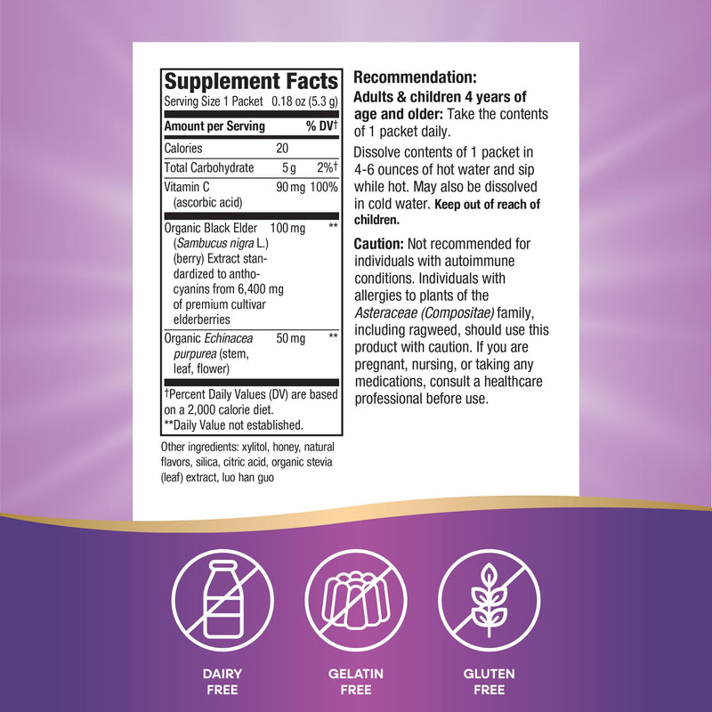 Nature's Way Sambucus Elderberry Hot Drink Mix, Honey Lemon-Berry, 10 ct | Elderberry Hot Drink Mix with Vitamin C and Echinacea to Support Immune Health*, 10 Flavor Packets