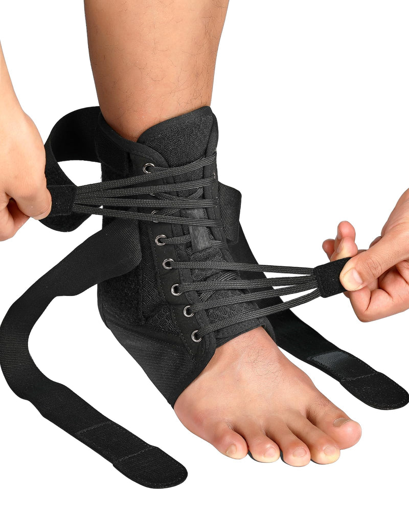 Quick Lace Up Ankle Brace for Women Men with Removable Side Splints, Adjustable Ankle Support for Sprained Ankle Injury Recovery, Ankle Stabilizer for Basketball Volleyball Tennis, FSA Eligible L Black Stripes