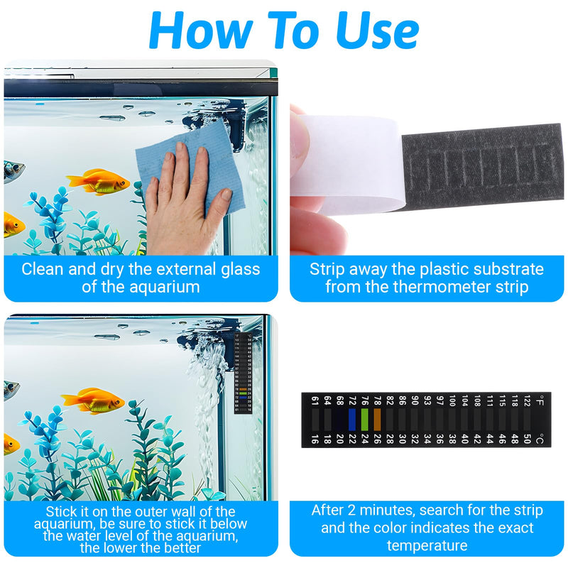 TIESOME 4Pcs Aquarium Thermometer Strip, 61-122℉(16-50°C) Thermometer Sticker Adhesive Thermometer Strip for Home Fish Tank and Aquarium - BeesActive Australia