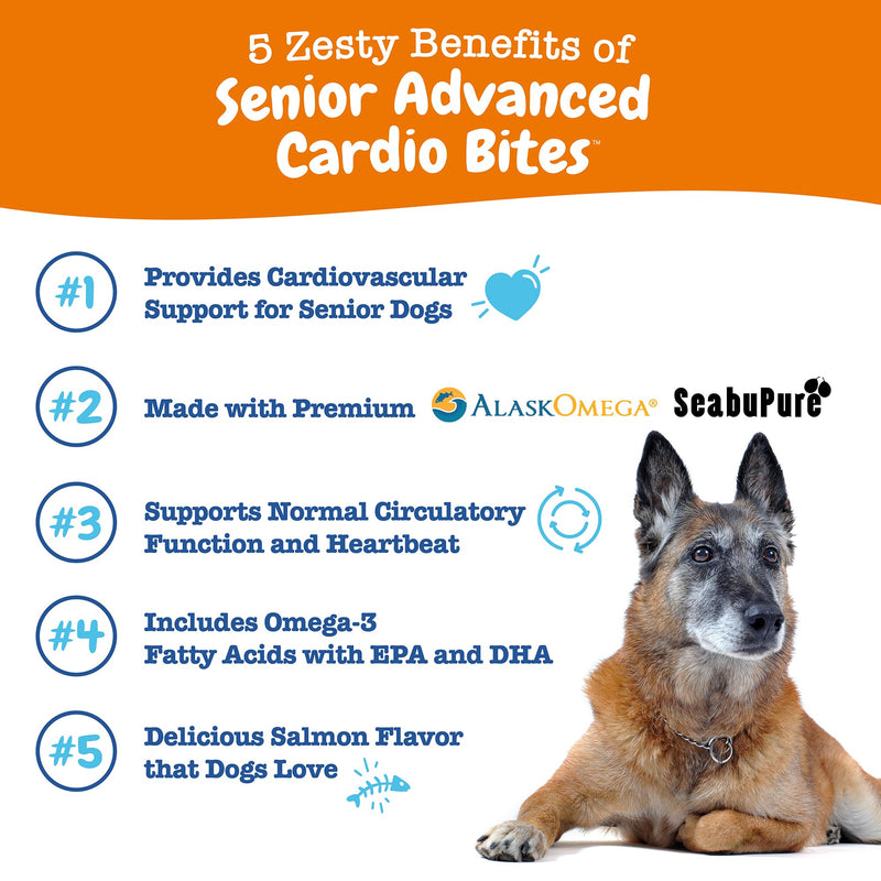 Zesty Paws Cardiovascular Support for Senior Dogs - Taurine for Dogs - with CoQ10, L Carnitine & Sea Buckthorn - Heart Health - AlaskOmega Fish Oil Omega 3 - Salmon - 90 Count Advanced - Salmon