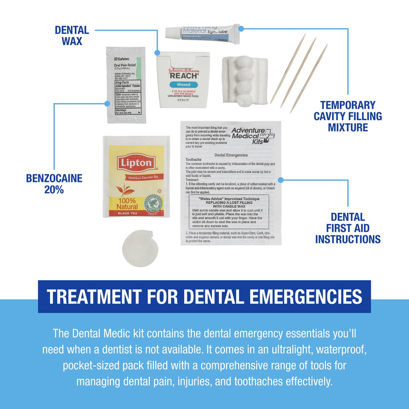 Adventure Medical Kits Dental Medic Kit - Travel Dental Kit for Emergency Tooth Care - Includes Orasol Gel, Tural Tea, Temporary Cavity Filling & More - BeesActive Australia