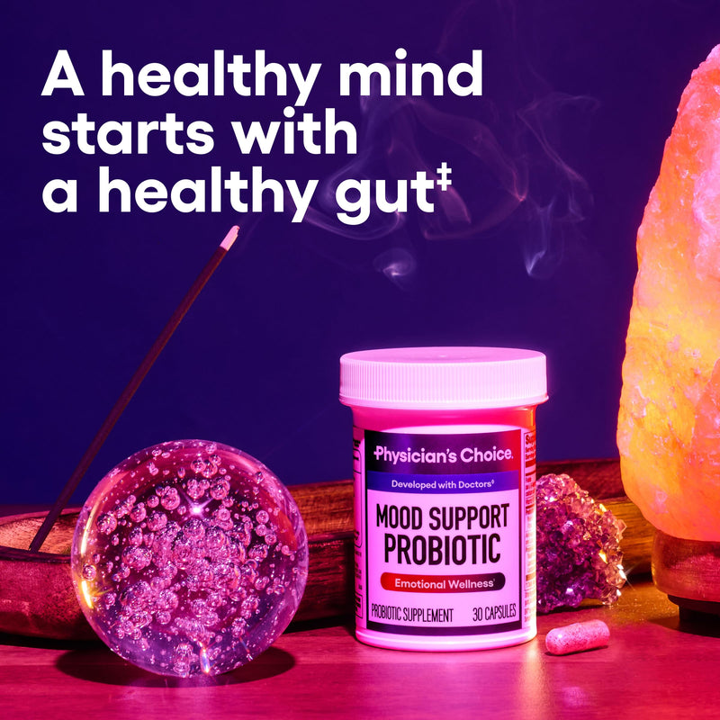 Physician's CHOICE Mood Support Probiotic - Supports a Balanced Mood, Healthy Stress Response & Digestive Health with Prebiotics, Ashwagandha, Vitamin B12, Folate - for Men & Women - 30ct 30 Count (Pack of 1)
