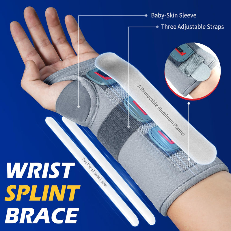 FEATOL Wrist Brace Splint Carpal Tunnel for Women Men, Night Wrist Sleep Support Brace, Right Hand, Small/Medium, Pain Relief for Sprain, Arthritis, Tendonitis Small/Medium (Pack of 1) Right Hand-Dark Grey