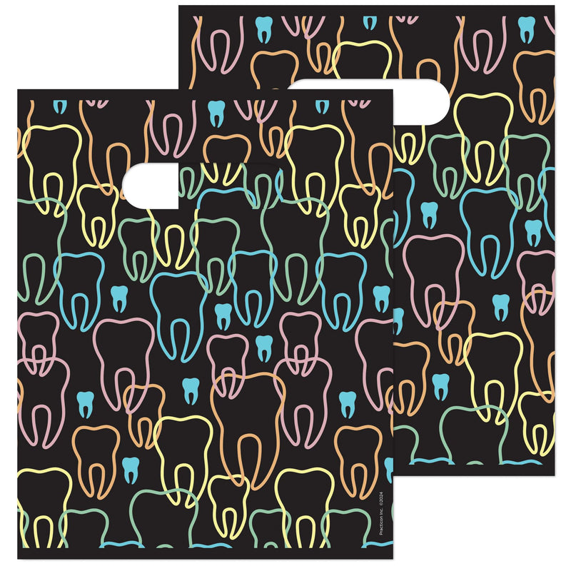 Practicon Neon Teeth 8" x 10" Dental Patient Bag, Dental Hygiene Patient Care Care Bag, Dentist Office Plastic Bags, 100 Pack 8" x 10"