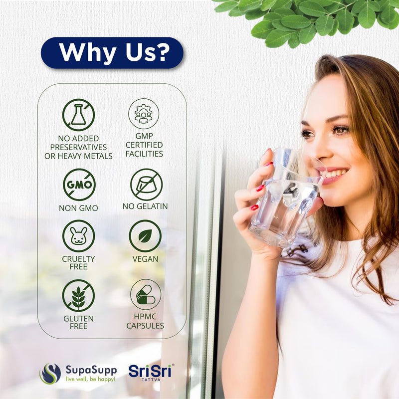 SRI SRI TATTVA Moringa Oil for Immune Support, Energy, and Skin Rejuvenation – Pure Moringa Leaf Extract Daily Supplement – Vegan, Non-GMO, Superfood Capsule (60 Capsules, 500mg)