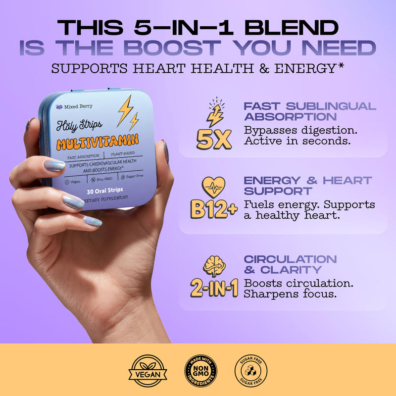 Multivitamin Dissolvable Oral Supplement Strips Egan, Sugar Free, High Absorption, Gluten Free, Individually Wrapped, 30 Count