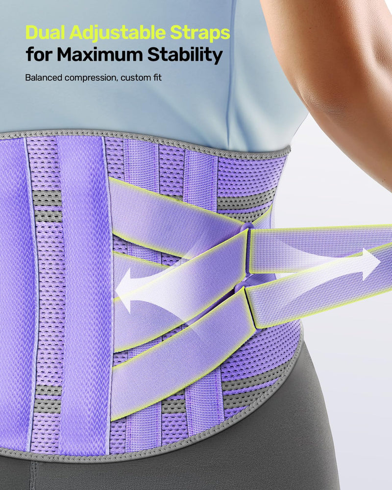 Rakiie Back Brace for Lower Back Pain Women with 9X Support System, Ergonomic Lumbar Support for Pain Relief, Breathable Mesh Design with 3D Silicone Pad for Sciatica, Sciatica,Purple Size L (Waist: 35.8"-43.7") Purple Large(Waist: 39.4"-45.3") - BeesActive Australia