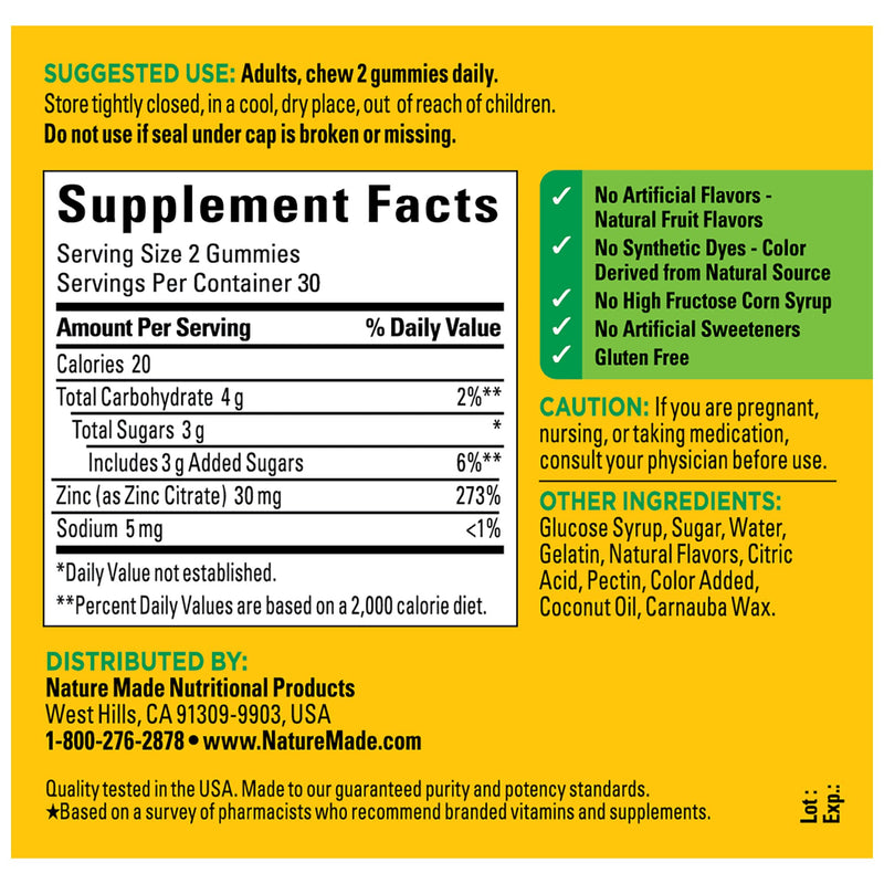 Nature Made Extra Strength Zinc Supplements 30 mg, Dietary Supplement for Immune Health and Antioxidant Support, 60 Zinc Gummies, 30 Day Supply Mixed Berry 60 Count (Pack of 1) - BeesActive Australia