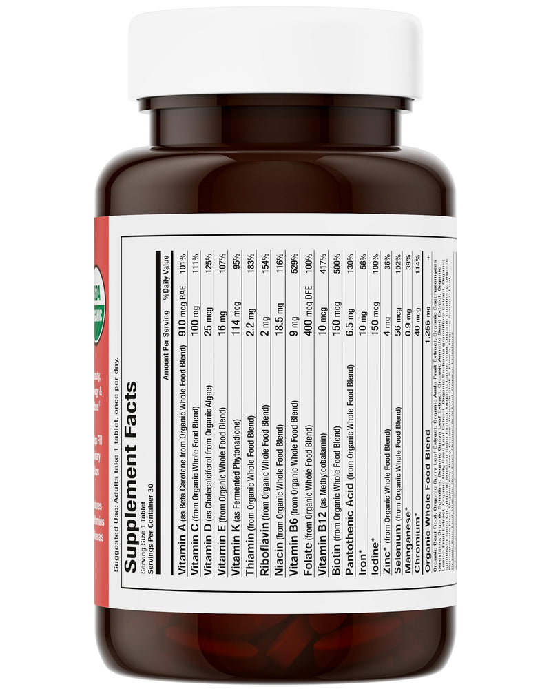Mama Natural Organic Women's Multivitamin – Whole Food Based, 1 A Day Vegan Tablet – USDA Organic, Non-GMO, Clean Label Multivitamin for Women – 30 Day Supply with Iron & Methylated B12