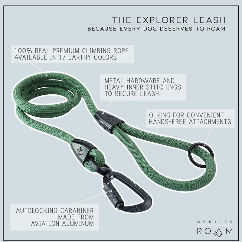 MADE TO ROAM Premium Explorer Leash - Climbing Rope Leash with Autolocking Aviation Aluminum Carabiner - Oregon Haze, 6ft 6 Feet - BeesActive Australia