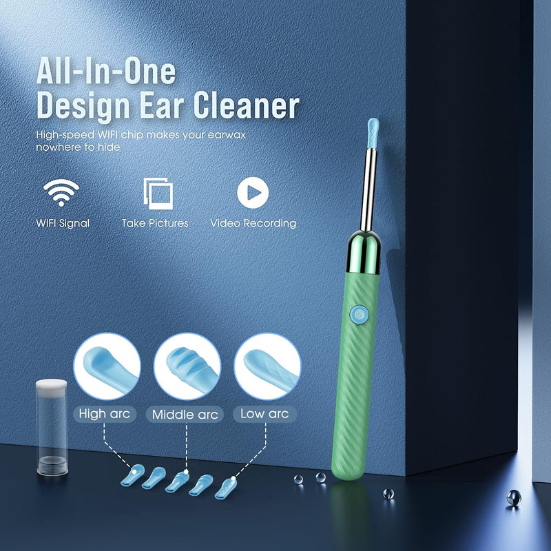LEIPUT Ear Wax Removal - Earwax Remover Tool with 8 Pcs Ear Set - Ear Canal Cleaner with 1080P Camera - Ear Cleaning Kit with 6 Ear Spoon - Ear Camera for iOS & Android (Green) Green - BeesActive Australia