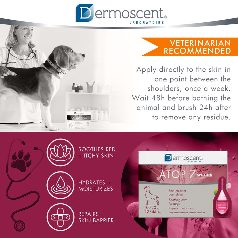 Dermoscent ATOP 7 spot-on - Medium Dogs 22-45 lbs - Soothing Care for Sensitive, Dry and Itchy Skin or Allergy Prone Skin - Natural Ingredients - 4 pipettes - PawsPlanet Australia