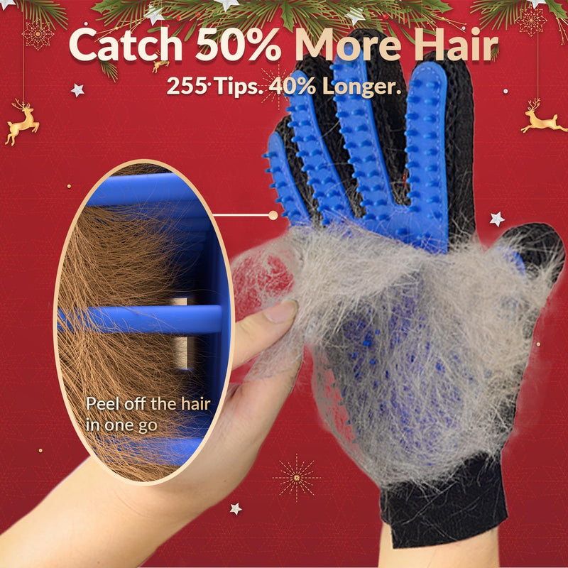 Upgrade Efficient Pet Hair Remover Gloves - Gentle Shedding Brushes for Dogs, Cats & Horses with Long and Short Hair - 1 Pair (Blue) 1A Blue- 1 Pair