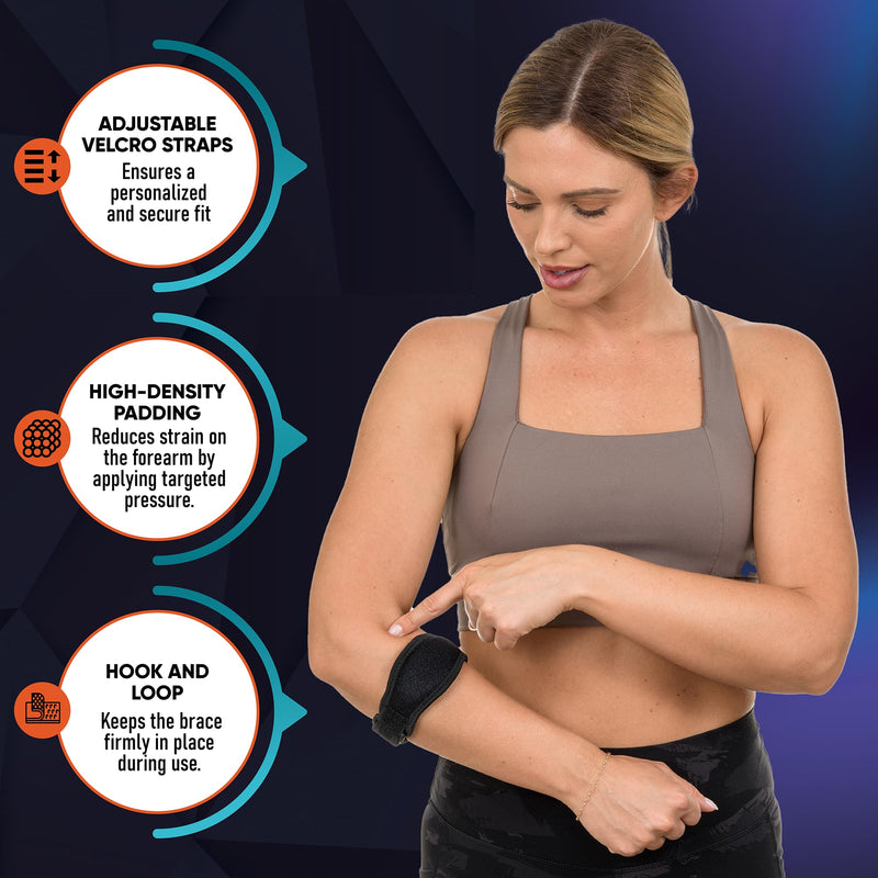 2-Pack Elbow Brace for Men & Women, Adjustable Tennis & Golfer's Elbow Support Strap for Tendonitis Pain Relief - Compression Pad for Arm, Forearm, Tendon Pain Relief One Size (Pack Of 2) Black - BeesActive Australia