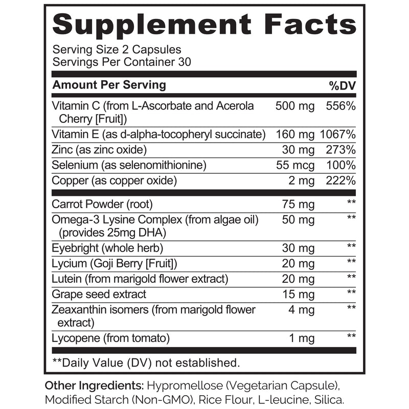 NATURELO Eye Vitamins, AREDS 2 Formula, 60 Vegan Capsules, 2 Pack | Nutrients with lutein, zeaxanthin, vitamin C, vitamin E, zinc, plus DHA, Supplement for Dry Eyes, Healthy Vision, Eye Support Unflavored 60 Count (Pack of 2)