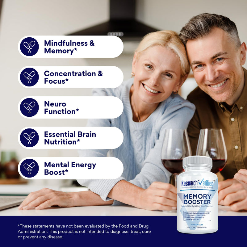 Research Verified Memory Booster - Nootropic Supplement - Enhance Cognition and Memory - Lion’s Mane, Ginkgo Biloba, BioPerine - 60 Capsules - Non-GMO - Made in the USA 1