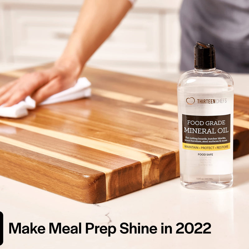 Thirteen Chefs Mineral Oil - 12oz Food Grade Conditioner for Wood Cutting Board, Countertop & Butcher Block, Lubricant for Knife or Meat Grinder - Safe USP Finish on Marble, Soapstone 12 Fl Oz - BeesActive Australia