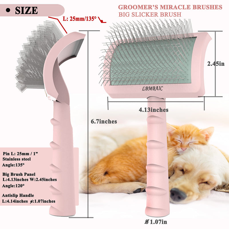 Super Dense Soft Slicker Brush for Thick and Long Fur Dogs - Grooming Brush for Fluff, Shedding, Tangles on Goldendoodles - 25mm (1") pink - BeesActive Australia