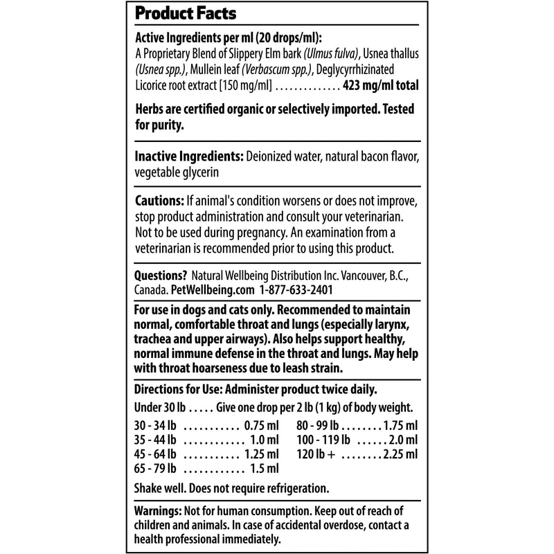 Pet Wellbeing Throat Gold for Dogs - Vet-Formulated - Soothes Throat Discomfort, Hoarseness, Leash Strain, Occasional Cough in Dogs - Natural Herbal Supplement 2 oz (59 ml) 2oz - BeesActive Australia
