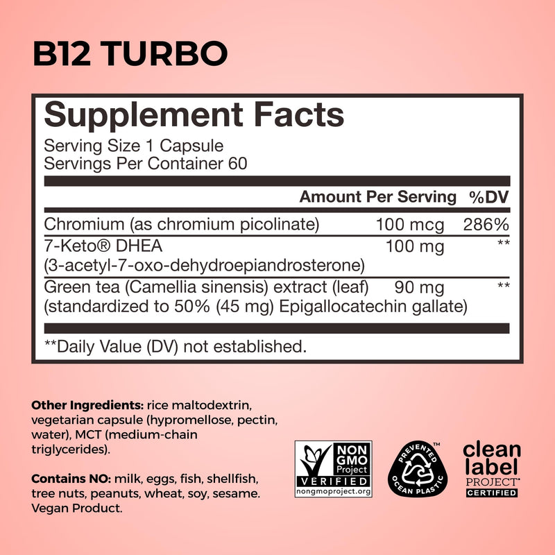 HUM B12 Turbo High Potency Vitamin B12 Daily Energy Support, 30 Count | Vitamin B12 & Calcium, 30 High Potency Tablets, Vegan, Gluten Free, Non-GMO 30 Count (Pack of 1)