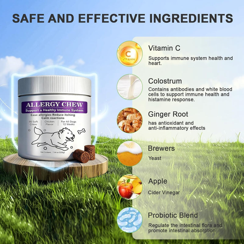 Dog Allergy Chews,Dogs Itching Skin Relief for Skin and Paw Licking, Dogs are Human Multivitamin Itch Relief for Seasonal Allergies-Support a Healthy lmmune System Chicken 90 ct.