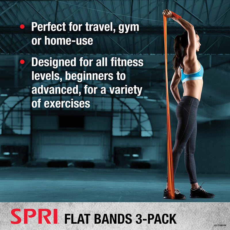 SPRI Flat Bands 3-Pack - Resistance Band Kit Set with 3 Levels of Resistance - Exercise Bands for Strength Training, Flexibility, & Body Workout - Versatile Fitness Tool - Light, Medium, and Heavy - BeesActive Australia