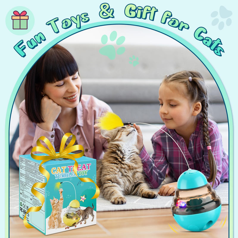 Tumbler Cat Toys for Indoor Bored Cats,Fun Wand Toy and Feather Toys Slow Feeder with Flash Ball,Cat Toys for Indoor Cats to Loss Weight and Exercise Feeding Pet Supplies Birthday Gift (Blue) Blue - BeesActive Australia