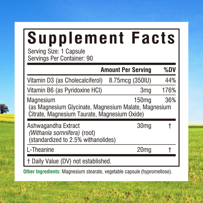 Innate Vitality Magnesium Complex, Magnesium Glycinate Citrate Malate Taurate with Ashwagandha L-Theanine Vitamin D3 & B6, High Absorption, Full Spectrum, Bones Stress Sleep Support, 90 caps