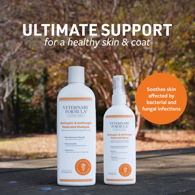 Veterinary Formula Clinical Care Antispetic and Antifungal Shampoo and Spray Pack of 2 - PawsPlanet Australia