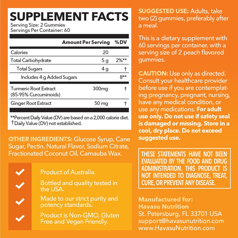 Turmeric Gummies, Peach, 120ct, Digestive & Immune Support for Wellness | Turmeric Gummies with Ginger Root Extract, Digestive Health & Immune Support for Overall Wellness, 2 Month Supply 120 Count (Pack of 1)