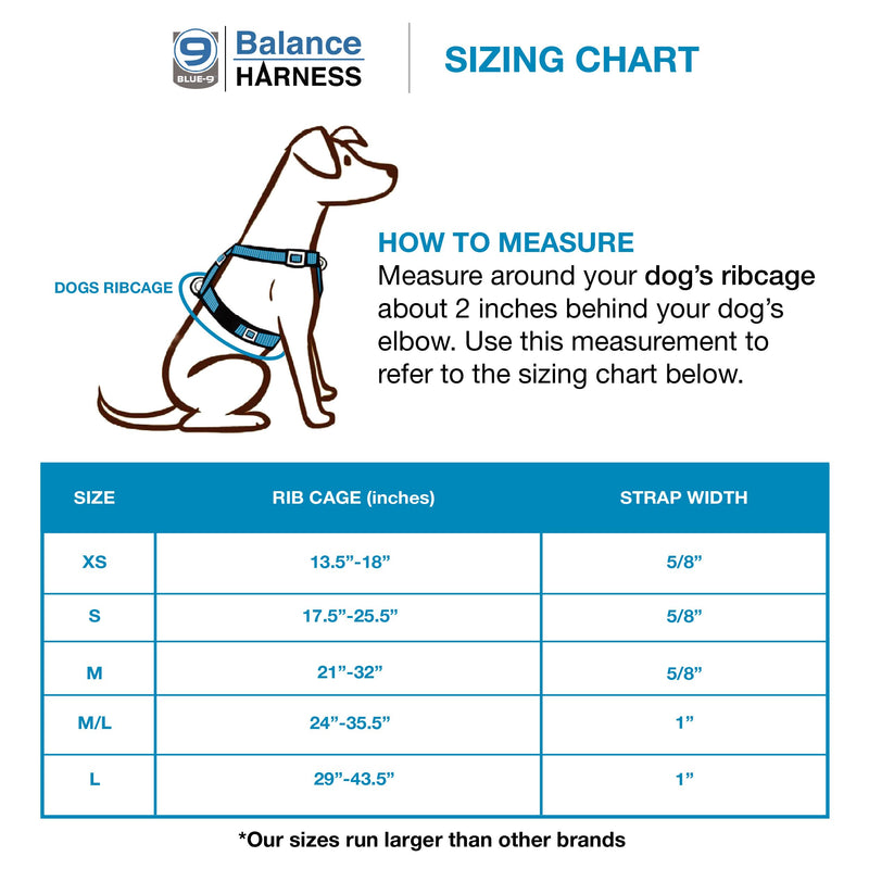 Blue-9 Reflective Buckle-Neck Balance Harness, Fully Customizable Fit No-Pull Harness with 3M Reflective Stitching, Ideal for Dog Training and Obedience, Made in The USA, Blue, Medium/Large M/L (Ribcage: 24"-35.5") - BeesActive Australia