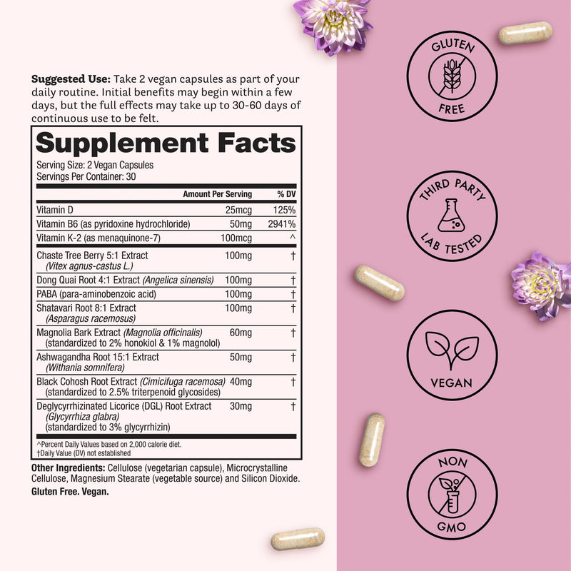 Winged Wellness Hot Momma Menopause Supplements for Women - Hormone-Free Menopause Relief Support for Hot Flashes & Night Sweats with Chaste Tree Berry, Multivitamins & More - 60 Vegan Capsules 30 Count (Pack of 1) - BeesActive Australia