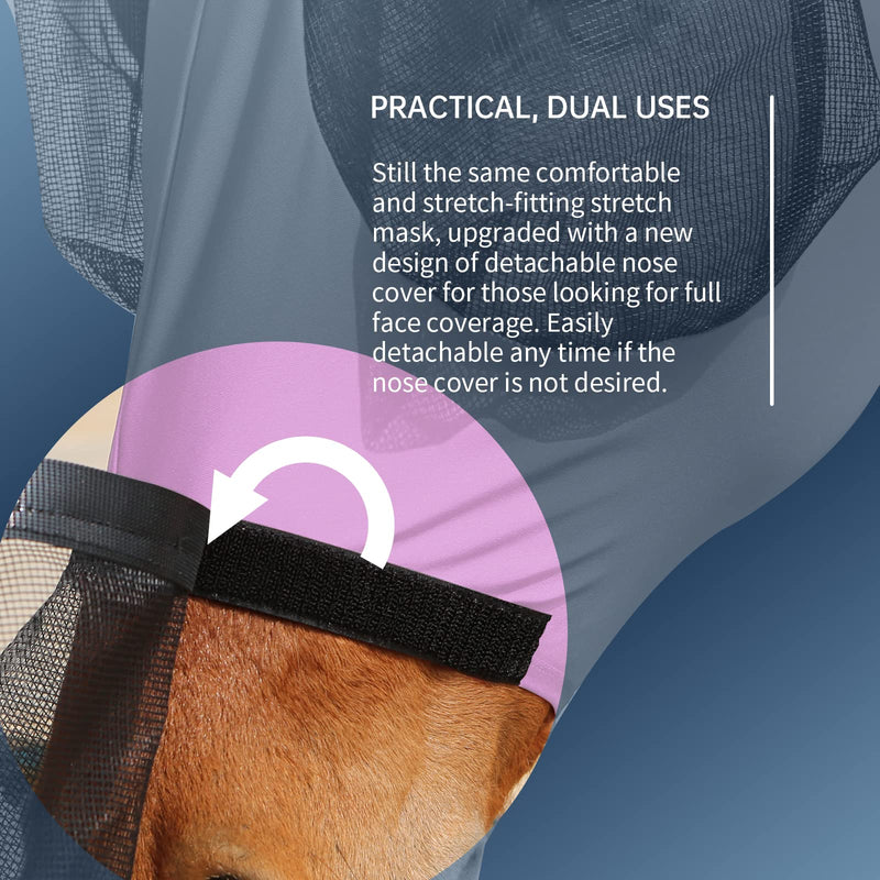 Harrison Howard Horse Fly Mask with Detachable Nose Cover-Light Violet (L; Full Size) Full (Large) Light Violet - BeesActive Australia